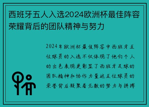 西班牙五人入选2024欧洲杯最佳阵容荣耀背后的团队精神与努力